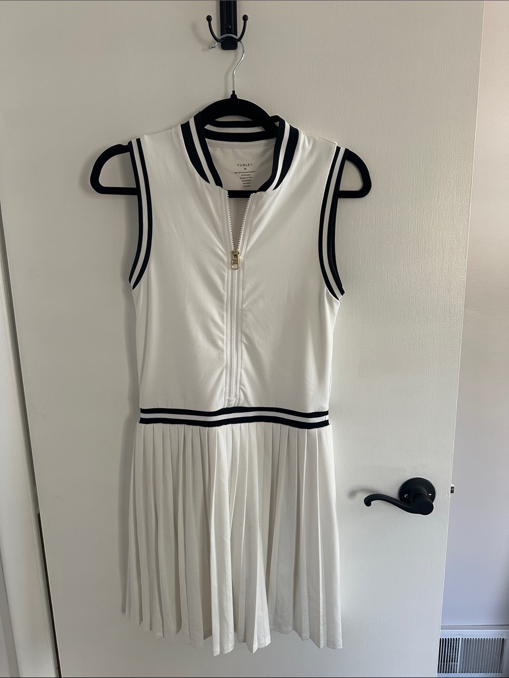 Varley White Sleeveless Tennis Mini Dress with Black Trim